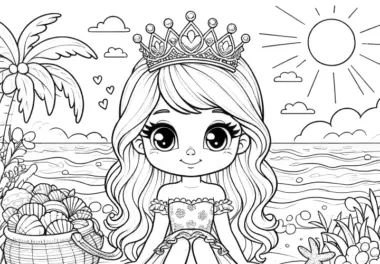 Bild zum Download: Prinzessin am Strand mit vielen Muscheln (Kostenlos)
