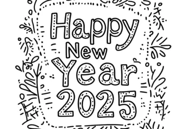 Happy New Year 2025: Ausmalbild