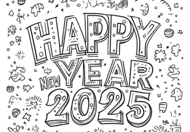 Happy New Year 2025: Malvorlage