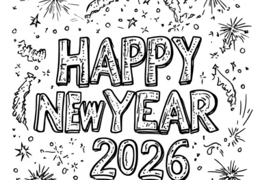 Happy New Year 2026: gratis Malvorlage