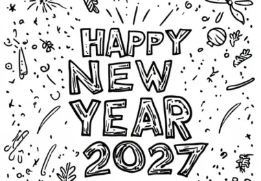 Frohes Neues Jahr 2027: gratis Malvorlage
