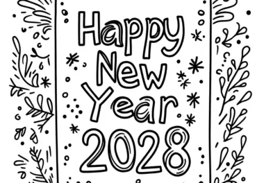 Happy New Year 2028: gratis Malvorlage