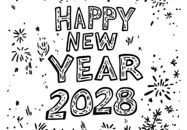 Happy New Year 2028: Bild zum Ausmalen