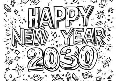 Happy New Year 2030: festlicher Schriftzug zum Ausmalen