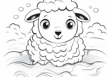 Kleines Schaf badet im Wasser: Malvorlage zum Download (Kostenlos)