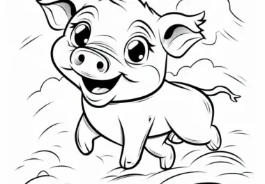 Fröhliches Schwein fliegt durch die Luft: Einfache Malvorlage (Kostenlos)