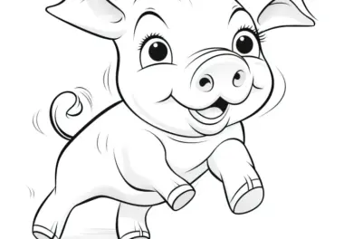Lachendes Schwein: Einfaches Ausmalbild für Kinder (Gratis)