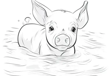 Niedliches Schweinchen schwimmt im Wasser: Kostenloses Ausmalbild zum Download