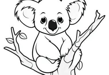 Koalabär auf Baum: Einfaches Ausmalbild für Kinder (Kostenlos)