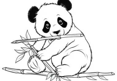 Panda sitzt gemütlich auf Bambuszweig: Einfaches Ausmalbild für Kinder (Kostenlos)