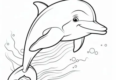Fröhlicher Delfin springt aus dem Meer: Einfaches Ausmalbild für Kinder (Gratis)