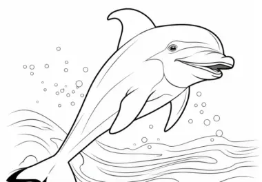 Verspielter Delfin springt aus dem Wasser: Ausmalbild für Kinder (Kostenlos)