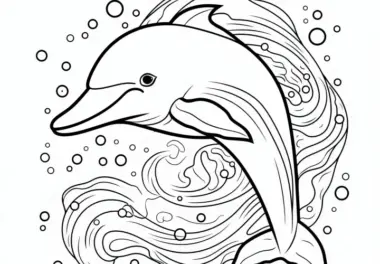 Delfin im sprudelnden Wasser: Einfaches Ausmalbild kostenlos