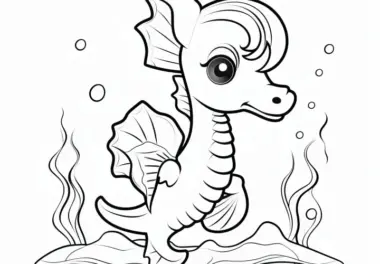 Einfaches Ausmalbild eines Seepferdchens für Kinder (Kostenlos)