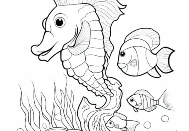 Seepferdchen mit Fischfreunden: Ausmalbild für Kinder (Kostenlos)