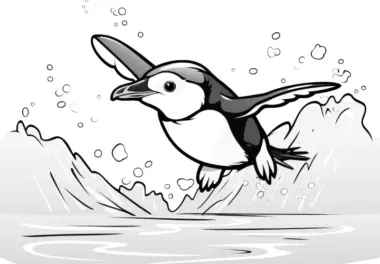 Fliegender Pinguin in Aktion: Ausmalbild für Kinder (Gratis)