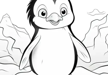 Frecher Pinguin mit kessem Blick in Eislandschaft: Ausmalbild kostenlos