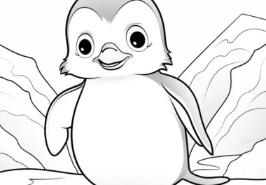 Putziger Pinguin in Winterlandschaft: Ausmalbild kostenlos zum Download