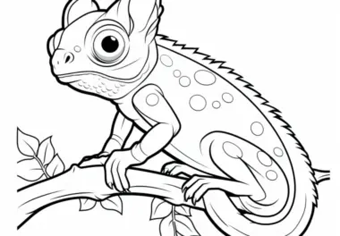 Chamäleon auf einem Ast: Malvorlage zum Herunterladen (Gratis)