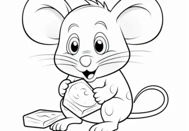 Fröhliche Maus mit Käse: Ausmalbild zum Herunterladen (Kostenlos)