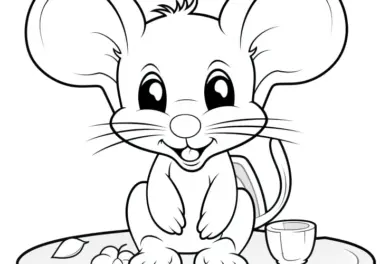 Süße Maus sitze auf einem Tisch: Ausmalbild zum Herunterladen (Kostenlos)
