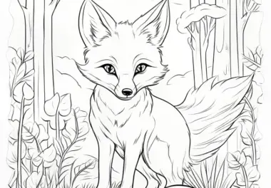 Schlauer Fuchs im Wald auf Felsen: Malvorlage zum Download (Gratis)