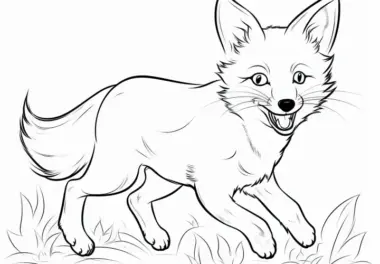 Junger Fuchs auf der Jagd: Bild zum Ausmalen (Kostenlos)