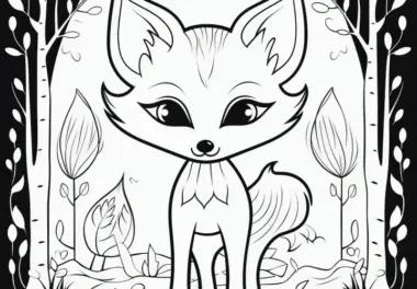 Kleine Füchsin im Wald: Ausmalbild kostenlos zum Download