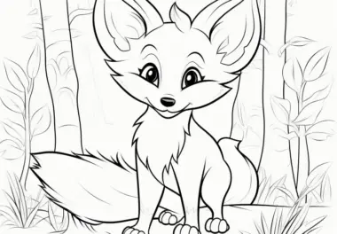 Knuffiges Fuchskind im Wald: Malvorlage für Kinder (Gratis)