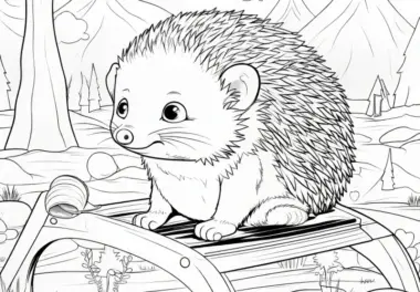 Igel auf einer Brücke im Wald: Gratis Malvorlage