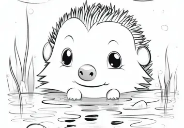 Süßer Igel im Wasser als gratis Ausmalbild