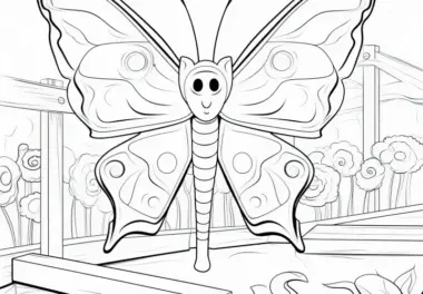 Schmetterling im Blumengarten: Malvorlage kostenlos zum Download