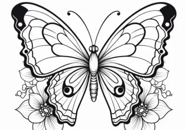 Schmetterling mit floralen Mustern: Ausmalbild kostenlos