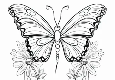 Prächtiger Schmetterling mit Blumen zum Ausmalen (Gratis)