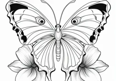 Wunderschöner Schmetterling mit prächtigen Blüten: Ausmalbild zum Herunterladen (Kostenlos)