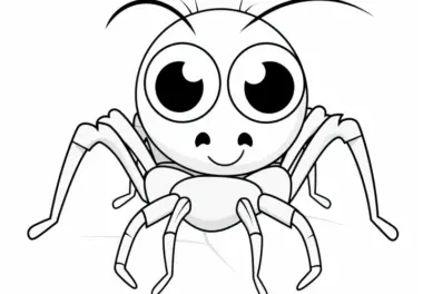 Niedliche Spinne mit großen Augen im Cartoon-Look: Ausmalbild zum Herunterladen (Gratis)