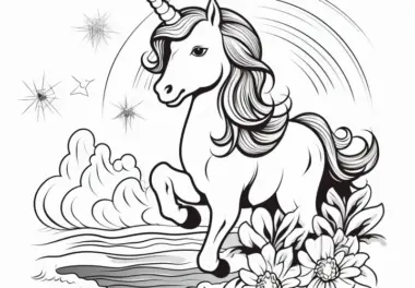 Elegant trabendes Einhorn: Märchenhafte Malvorlage für Kinder (Gratis)