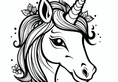 Einhorn-Kopf mit prächtiger Mähne: Einfaches Ausmalbild für Kinder (Gratis)