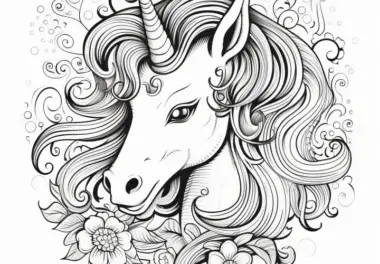 Florales Einhorn-Portrait: Ausmalbild kostenlos zum Download