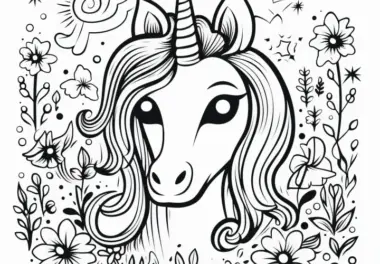 Floraler Einhorn-Kopf als Malvorlage: Kostenlos zum Download