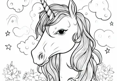Realistisch Einhorn-Kopf: Ausmalbild jetzt kostenlos zum Herunterladen