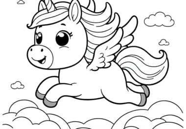 Niedliches Einhorn mit Flügeln: Einfaches Ausmalbild für Kinder (Kostenlos)