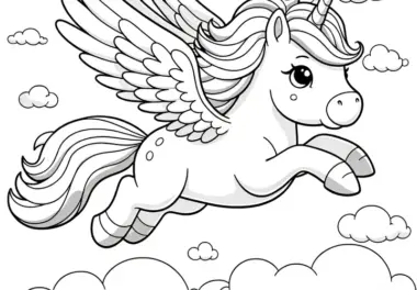 Einfaches Ausmalbild: Einhorn-Pegasus für Kinder (Kostenlos)