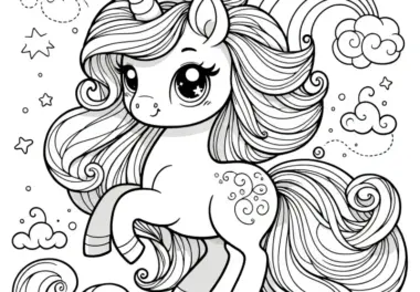 Süßes Einhorn-Pony mit Sternen zum Ausmalen (Kostenlos)