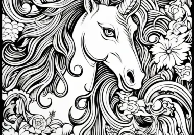 Einhorn-Portrait als Ausmalbild für Erwachsene (Kostenlos)