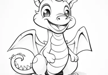 Fröhlicher Drache: Ausmalbild zum Download (Kostenlos)