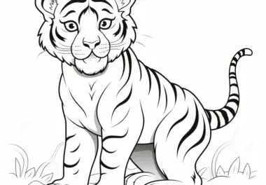 Aufmerksames Tigerjunges: Malvorlage für Kinder (Kostenlos)