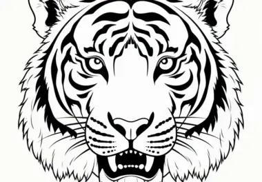 Mächtiger großer Tigerkopf: Einzigartiges Ausmalbild zum kostenlosen Download