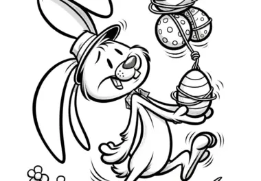 Verwirrter Osterhase mit Ostereiern: Lustiges Ausmalbild für Kinder (Gratis)
