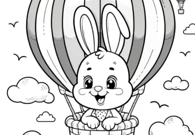 Niedlicher Osterhase auf Ballonfahrt: Osterbild zum Ausmalen (Gratis)